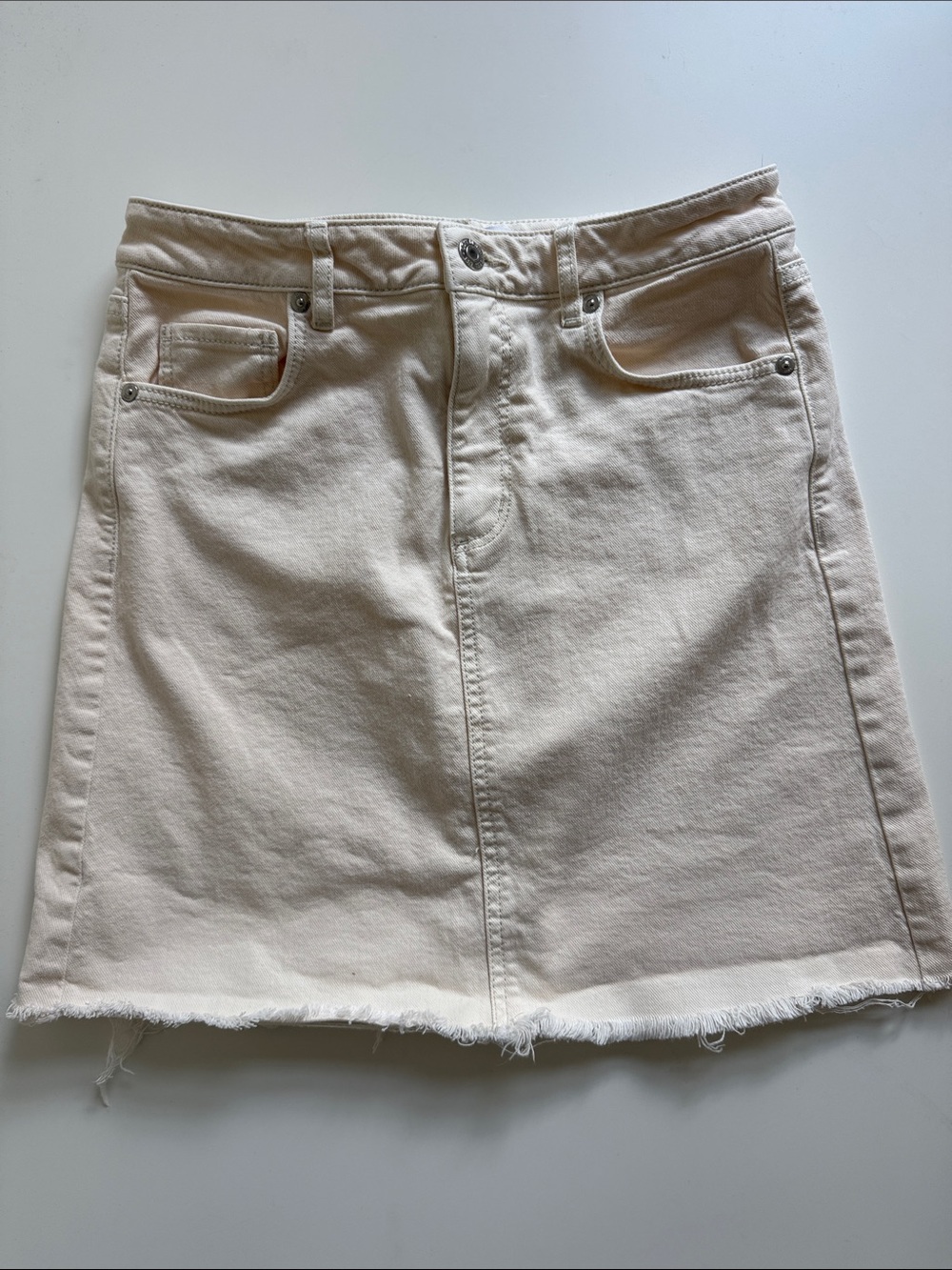 LOFT Cream A-Line Denim Skirt with Raw Hem